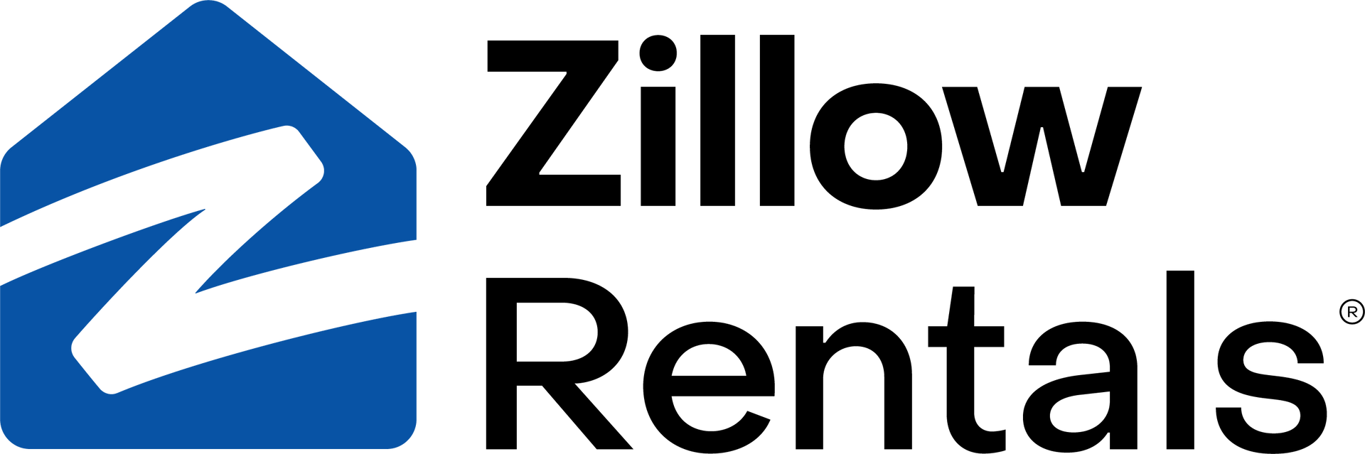 Zillow Rentals logo with blue house icon and black text