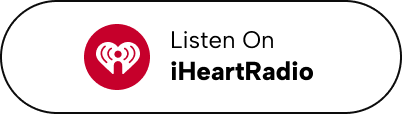 Listen on iHeartRadio button: red logo with antenna design, white text on white background.