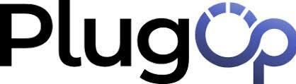 PlugOp logo with black and blue text on a white background