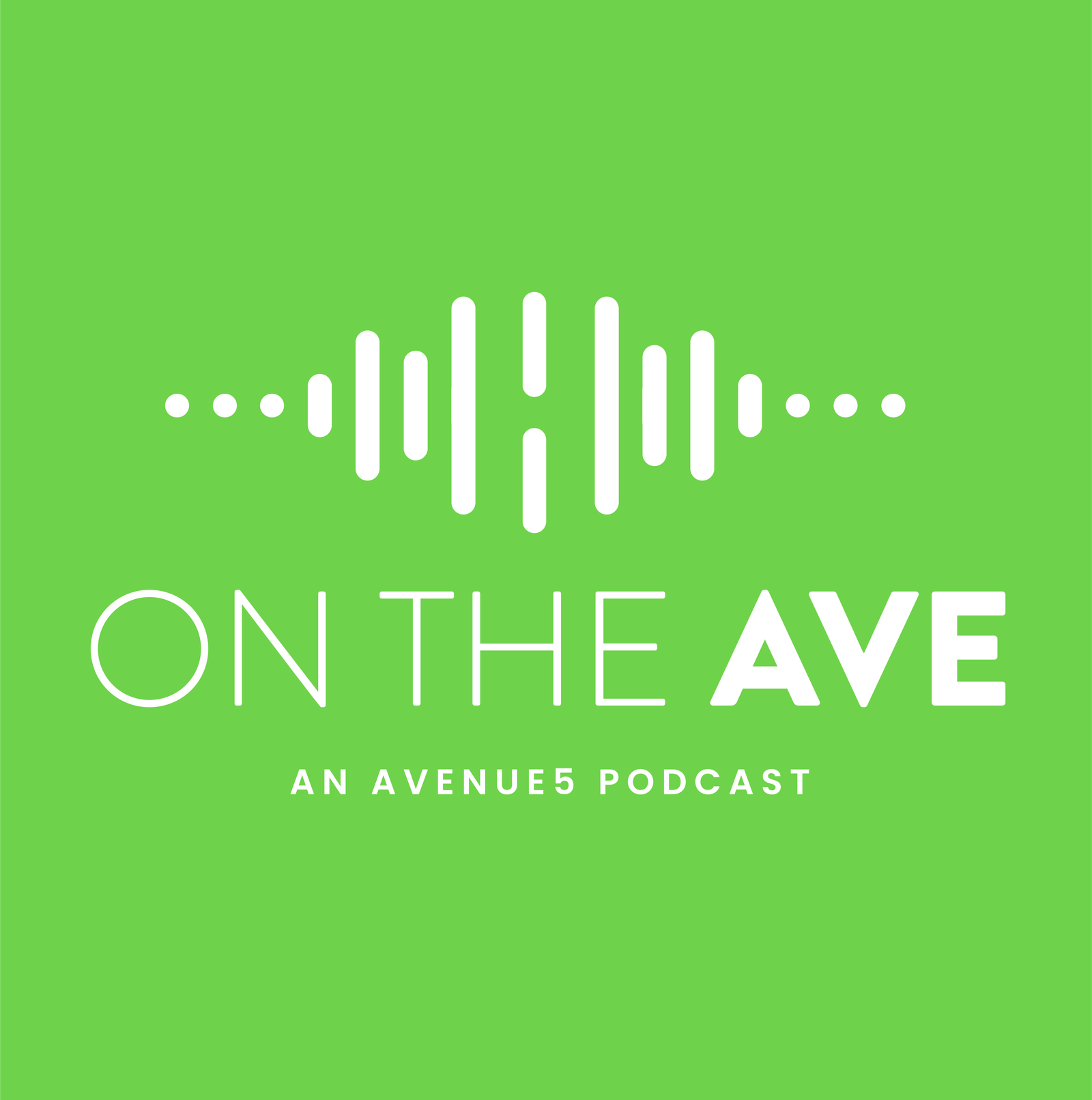 Green logo for "On the Ave" podcast. White audio waves with the text "On the Ave" and "An Avenues Podcast."