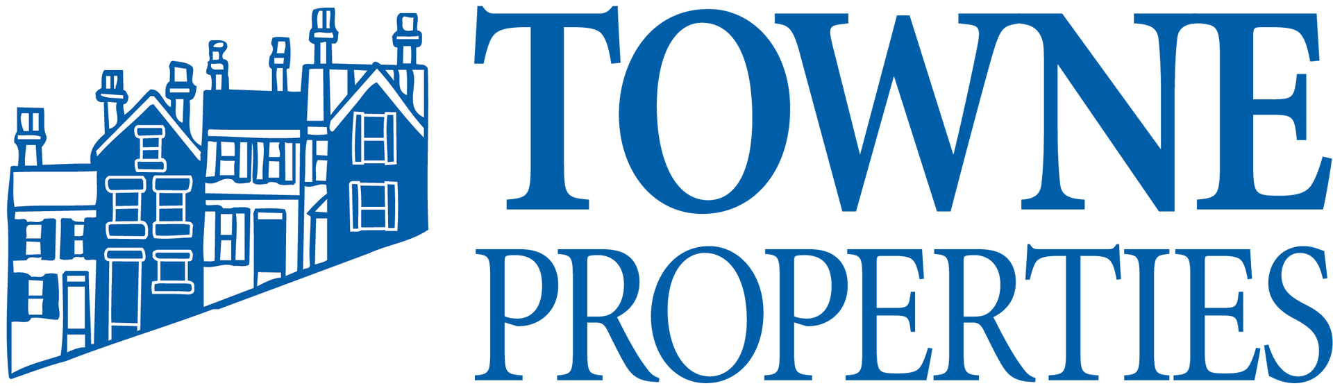 Blue Towne Properties logo with stylized row houses and company name
