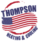 Thompson Heating & Cooling A logo for thompson heating and cooling with an american flag