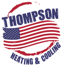 Thompson Heating & Cooling A logo for thompson heating and cooling with an american flag