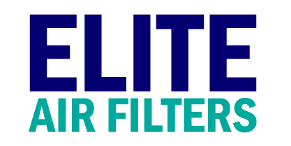 The elite air filters logo is blue and green on a white background.