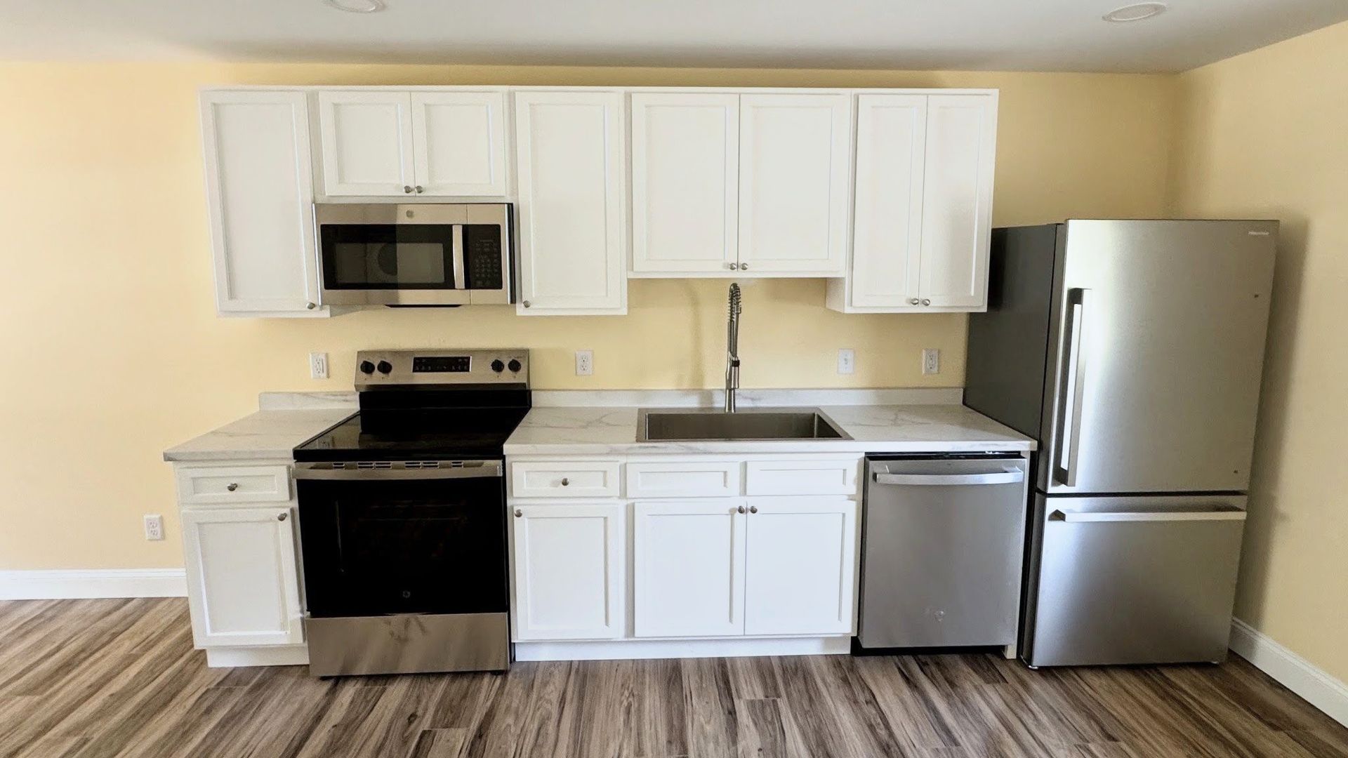 Fully renovated kitchen with new stainless appliances, microwave, and dishwasher