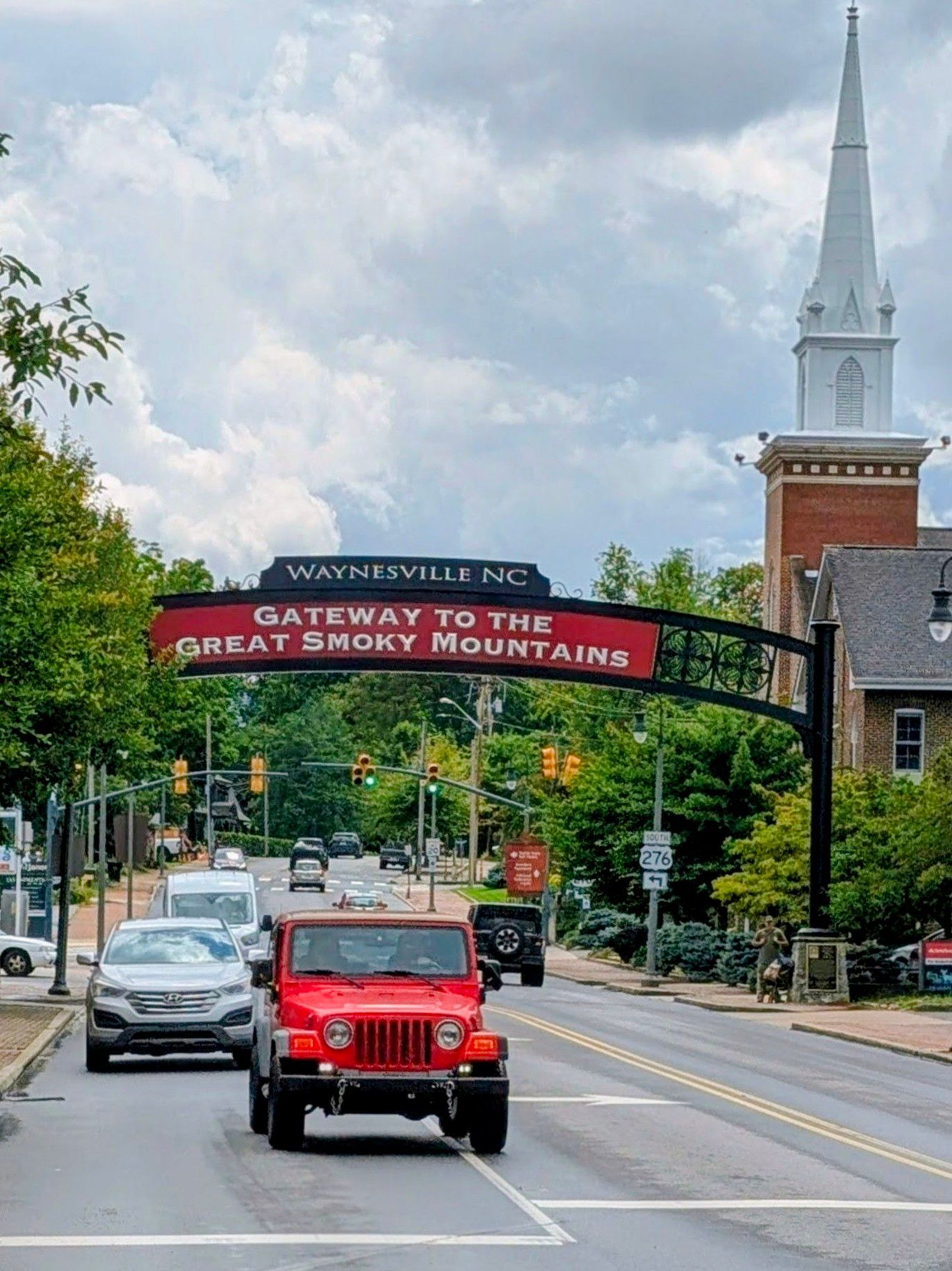 Downtown Waynesville NC gateway arch to the Great Smoky Mountains