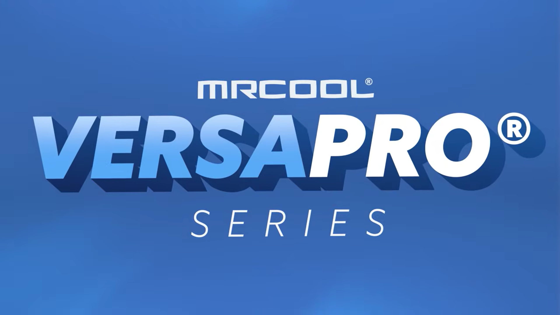 MRCOOL VersaPro Series logo on blue background.