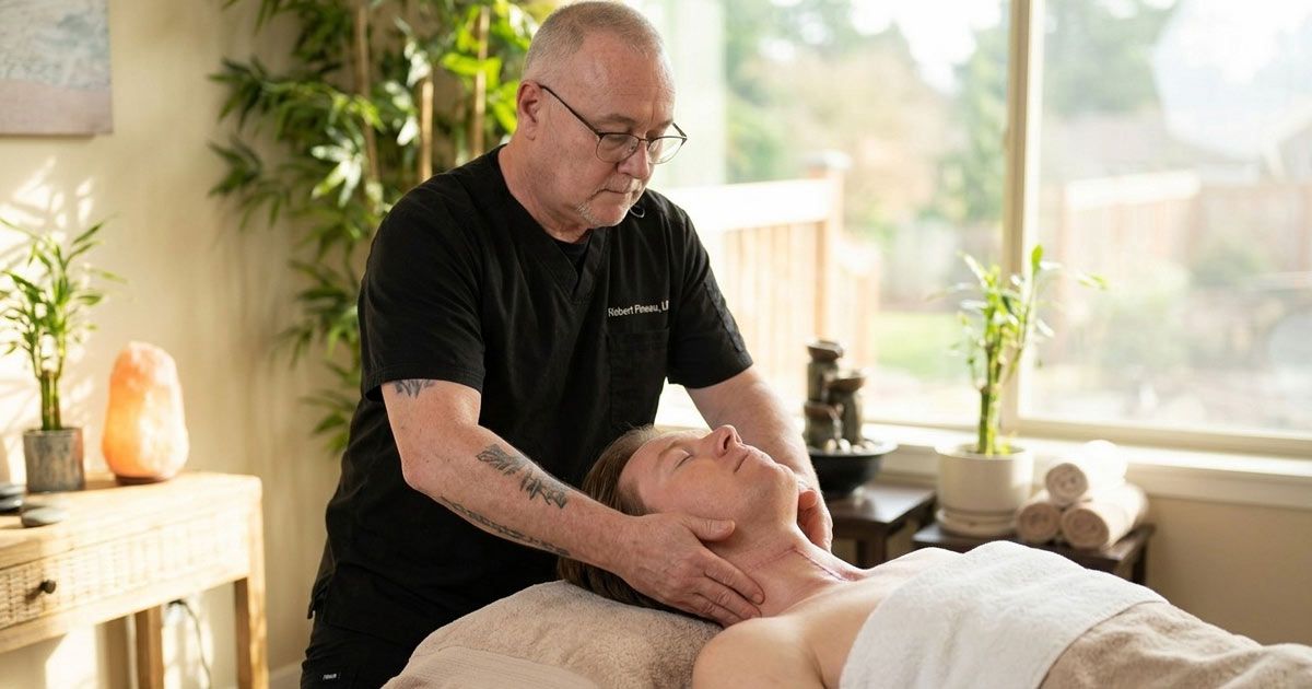 Patient Receiving Lymphatic Drainage Massage Therapy by Robert Pineau, LMT