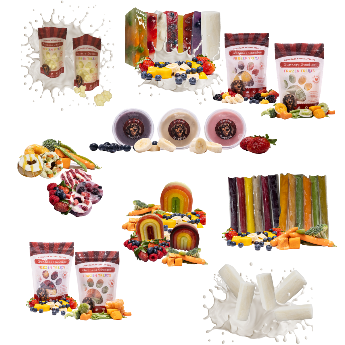 Gunners Goodies wholesale range of frozen dog treats including doggy ice cream, fruit, vegetable and yoghurt treats