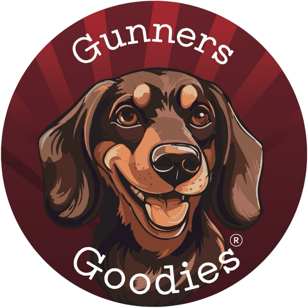 Gunners Goodies logo featuring Gunner the dachshund