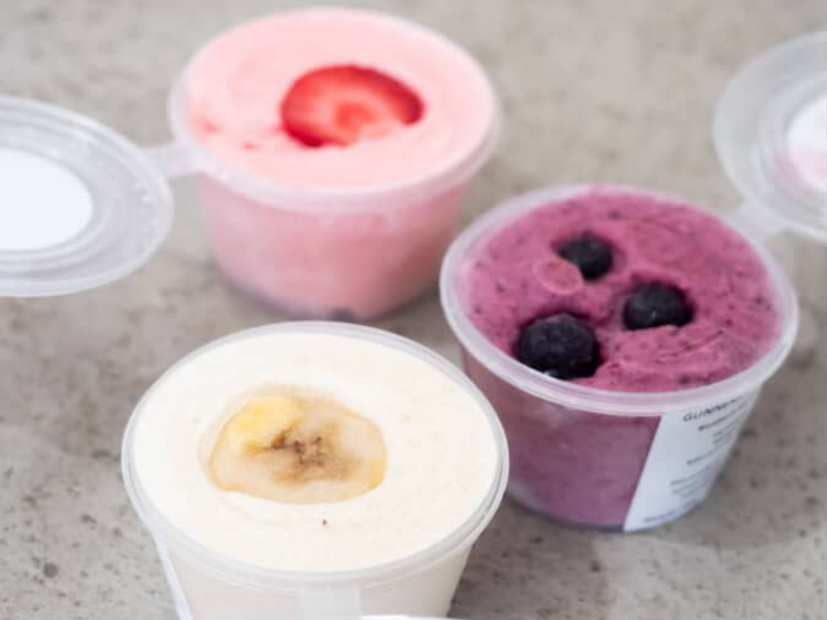 Three flavour of Gunners Goodies doggy ice cream made with Greek yoghurt and real fruit.