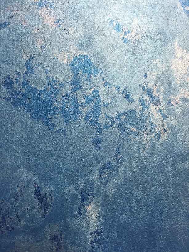 detail of blue venezia stucco intonachino product mixed with metallic wax
