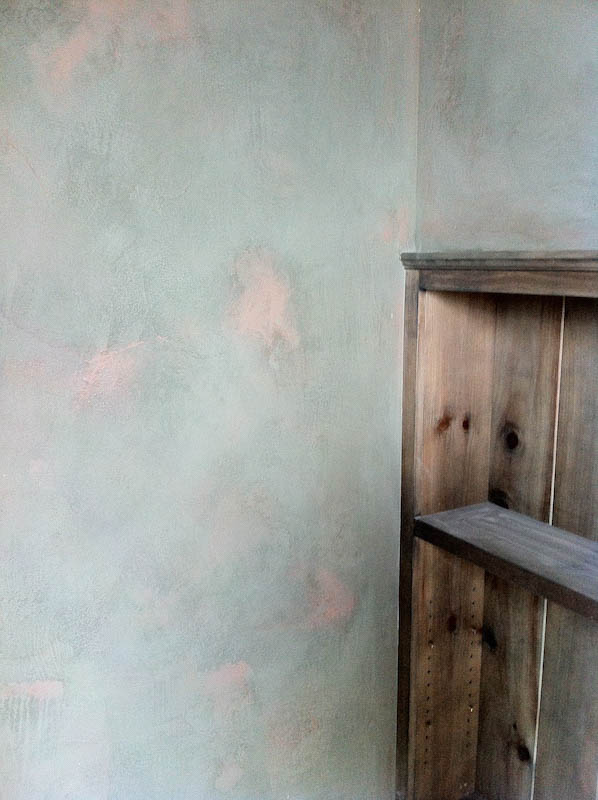 detail of venezia stucco two colours lime paint product on interior wall