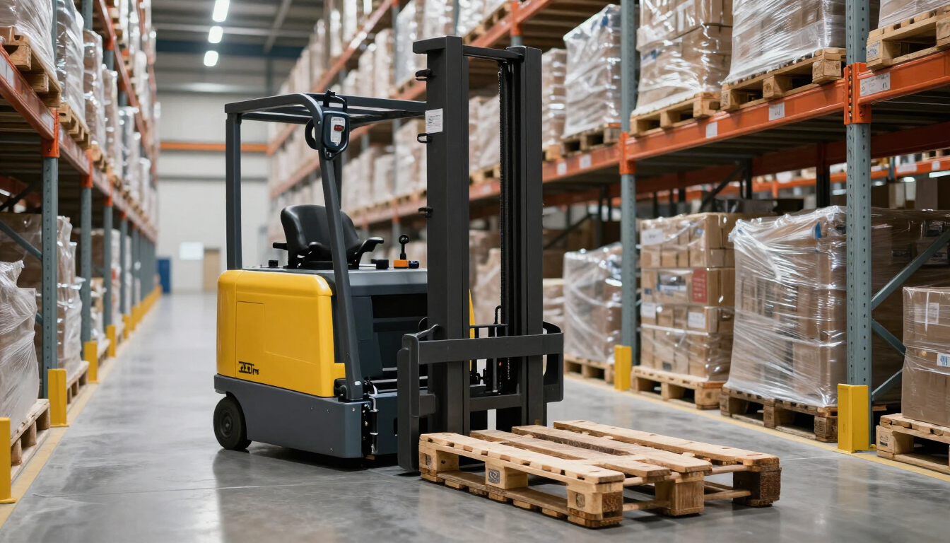Apiladora eléctrica almacenando pallets en estanterías