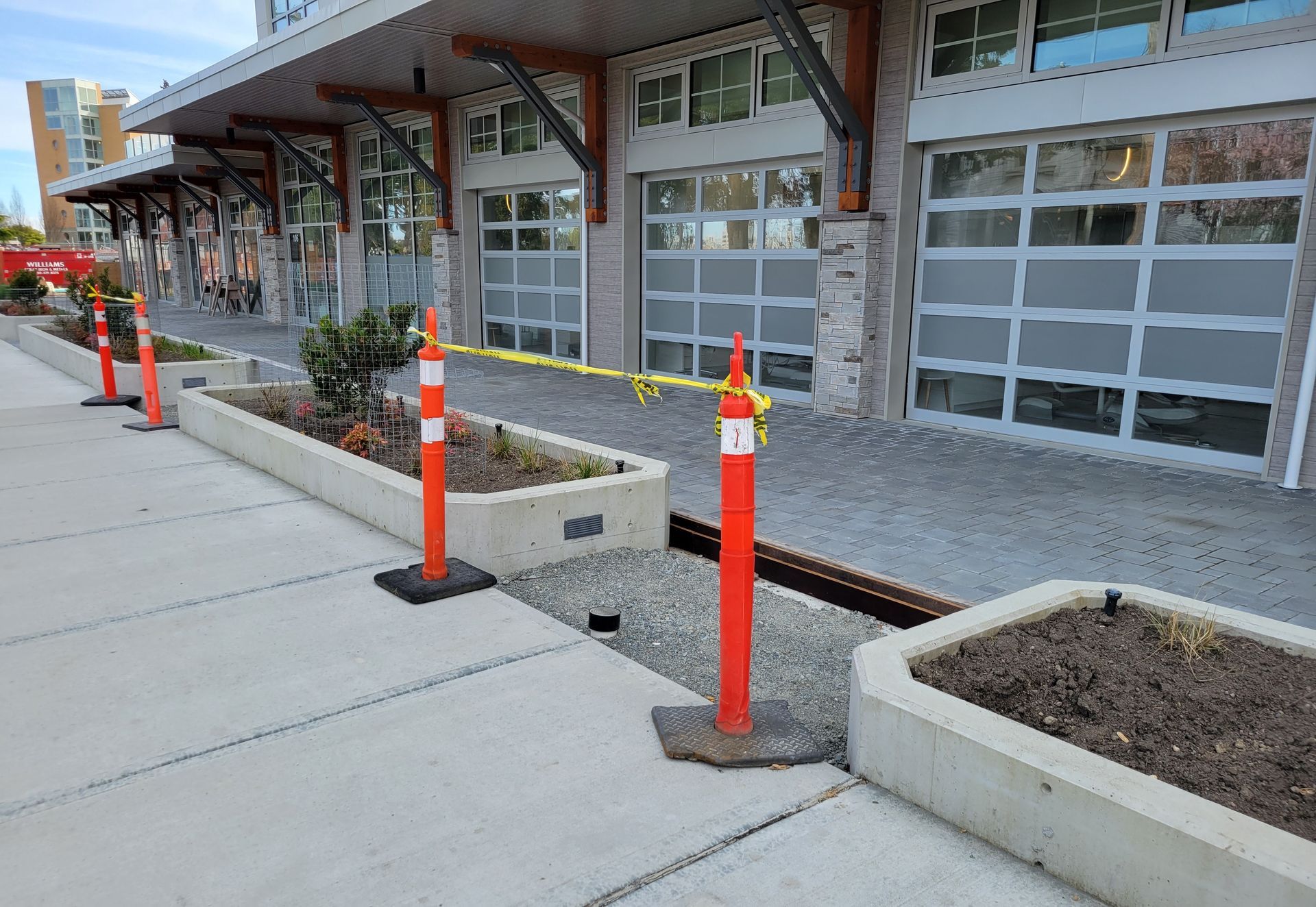 concrete sidewalks and garden beds
