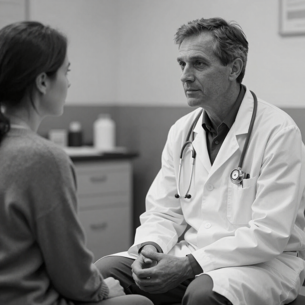 black and white doctor patient speaking