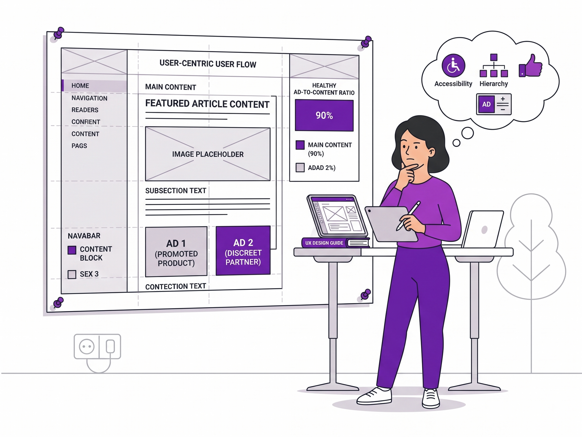 Person at a standing desk presenting a plan for a website build that meets good audience standards