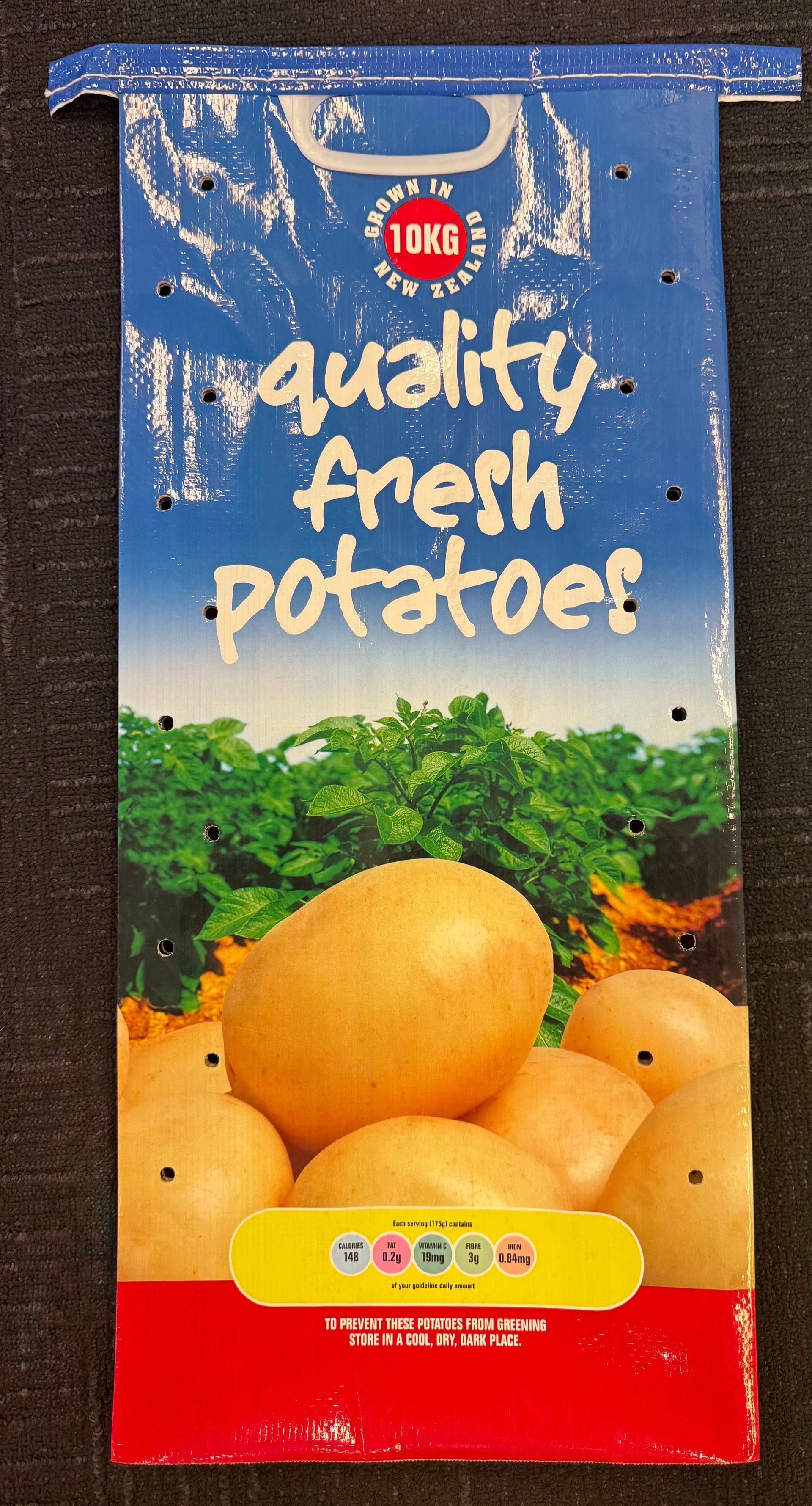 TNB quality fresh potatoes bag with blue top, red bottom, and potatoes pictured on front