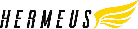 Hermes logo with a yellow wing on a white background