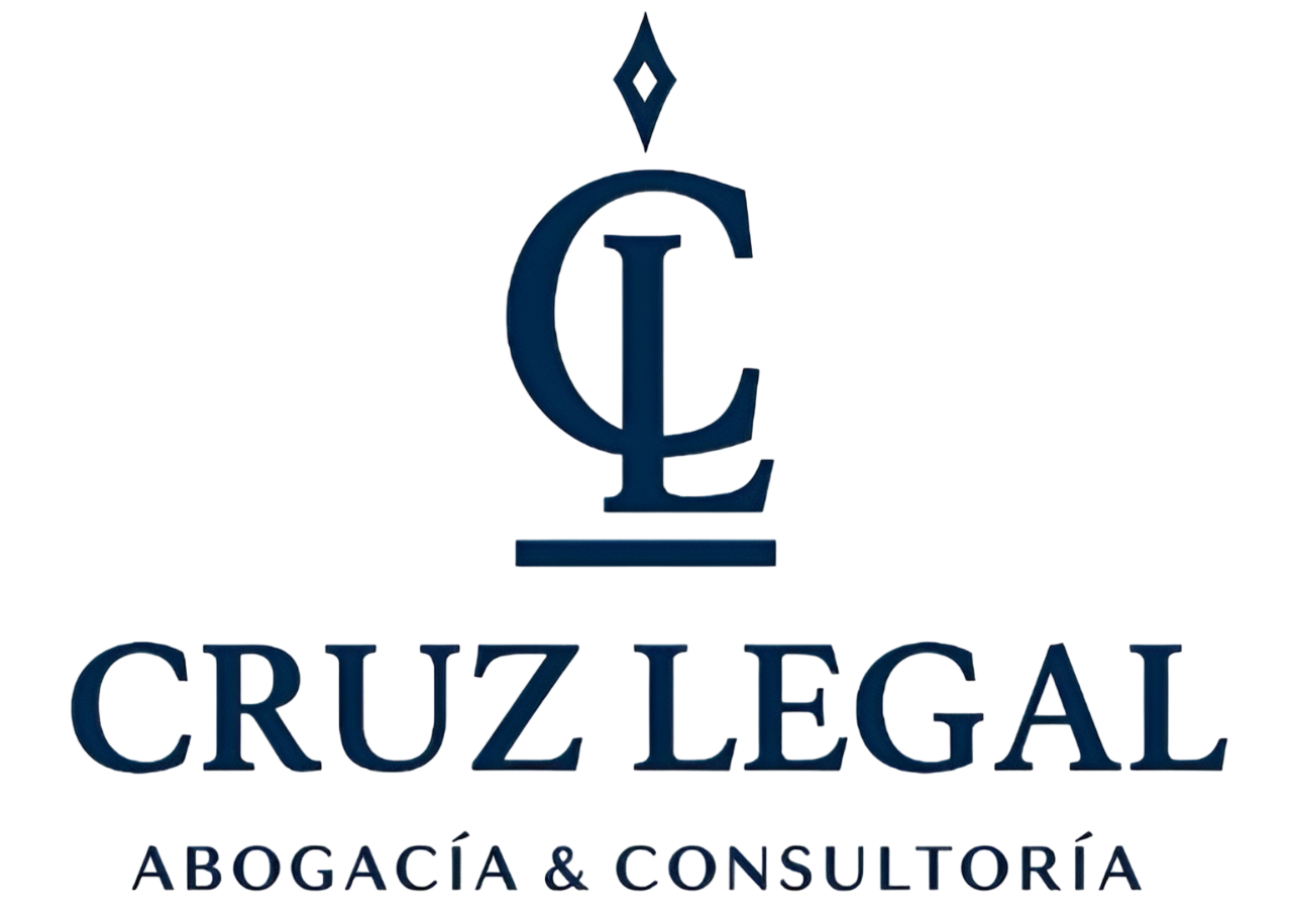 Logo de Cruz Legal en azul marino con balanza estilizada y texto “ABOGACÍA & CONSULTORÍA”