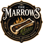 The Marrow's logo with a roasted bone, flames, and the slogan &ldquo;Bold Flavor, Deeper Roots&rdquo;