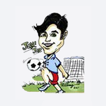 A cartoon of a man kicking a soccer ball in a comic book.