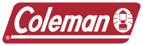 Logo Coleman en caractères blancs sur fond bordeaux avec une lanterne stylisée.