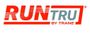 A red and white logo for run tru by trane