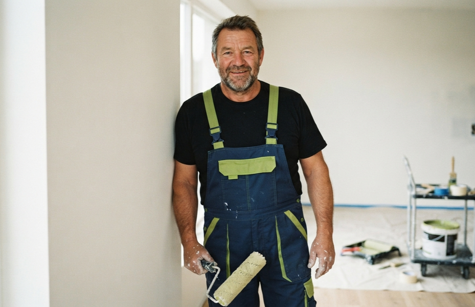 Painter using professional tools during a Porterville painting project