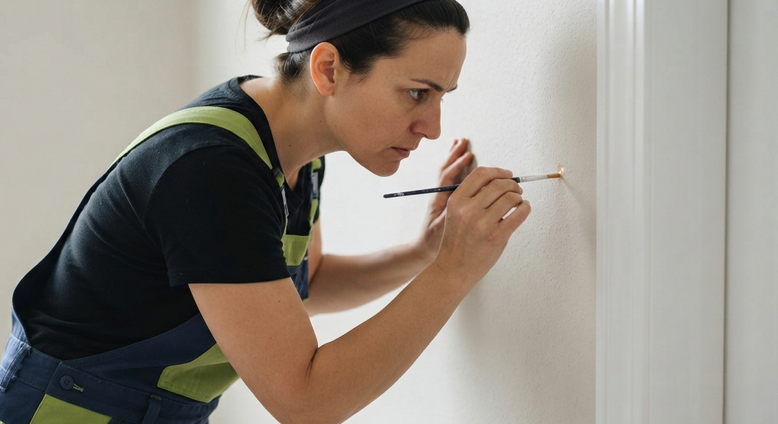 Professional painter applying fresh paint to an interior wall in Porterville