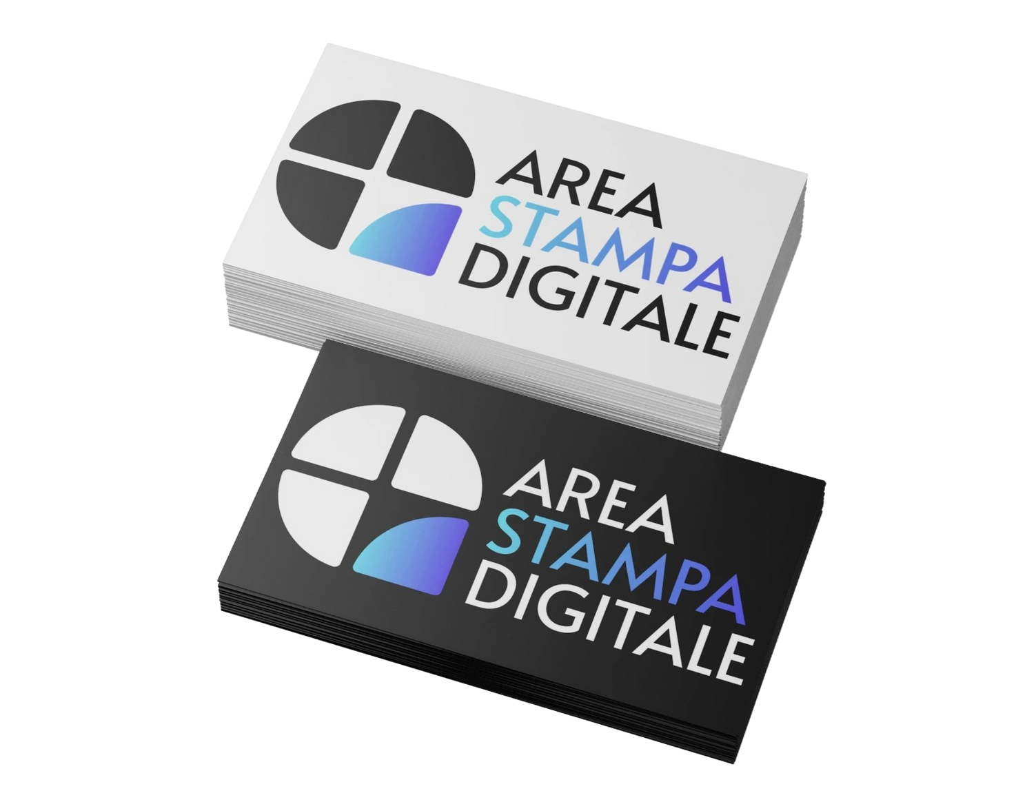 Due pile di biglietti da visita con il logo 