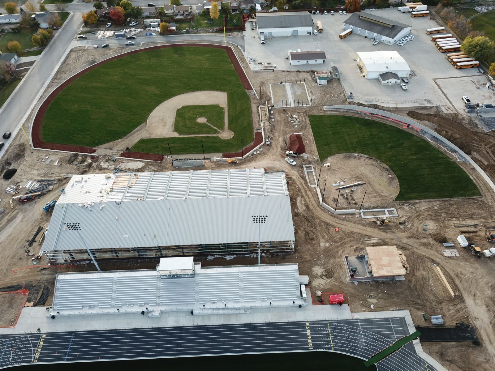An aerial view of a baseball stadium under construction