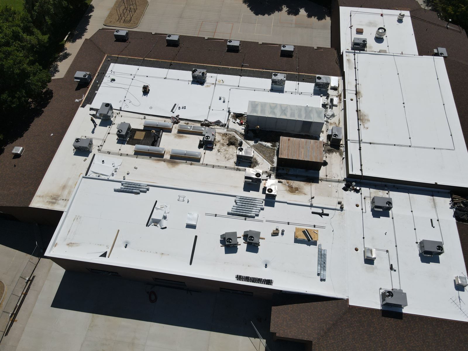 An aerial view of the roof of a building