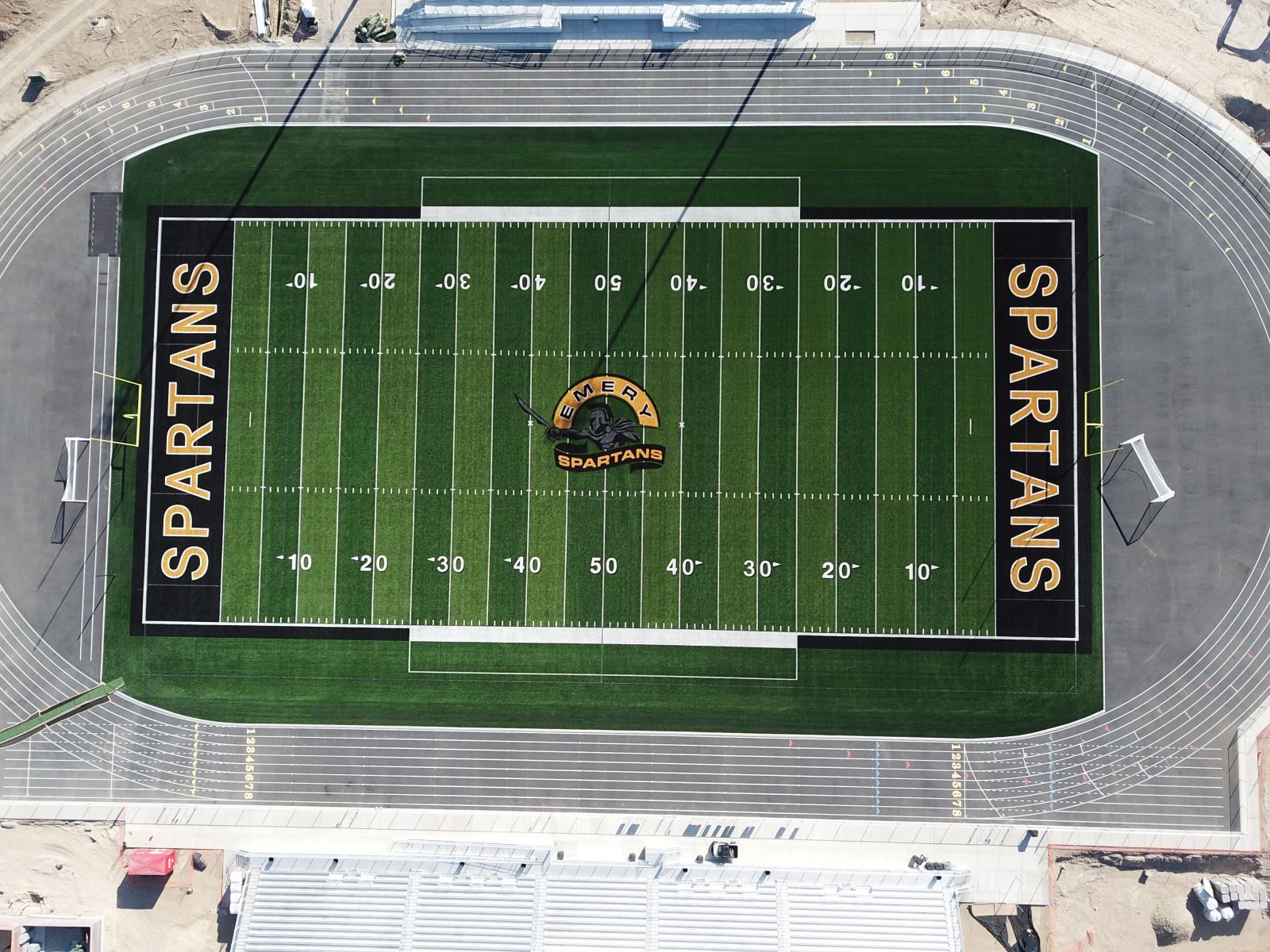 An aerial view of a spartans football field