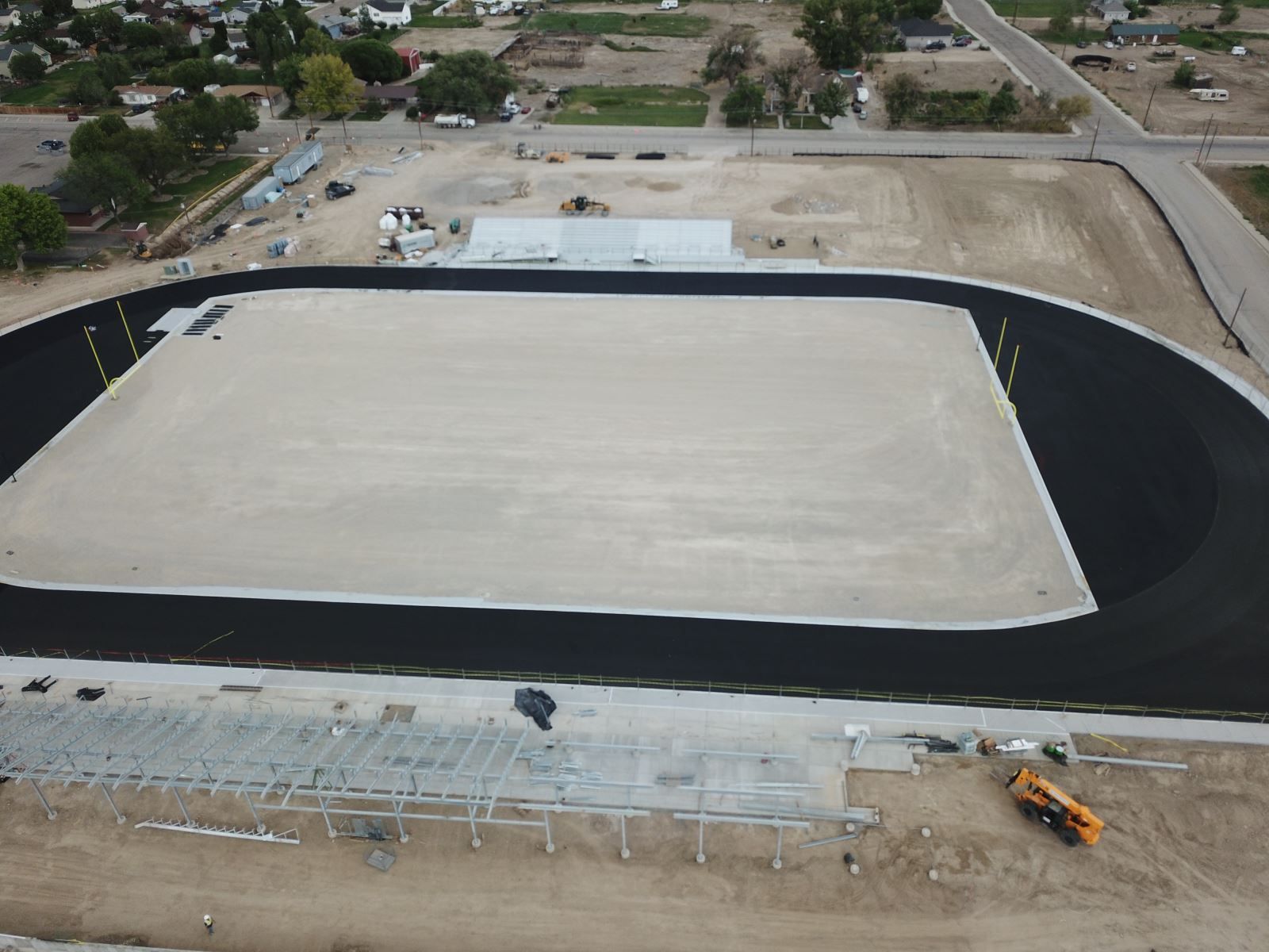 An aerial view of a stadium under construction