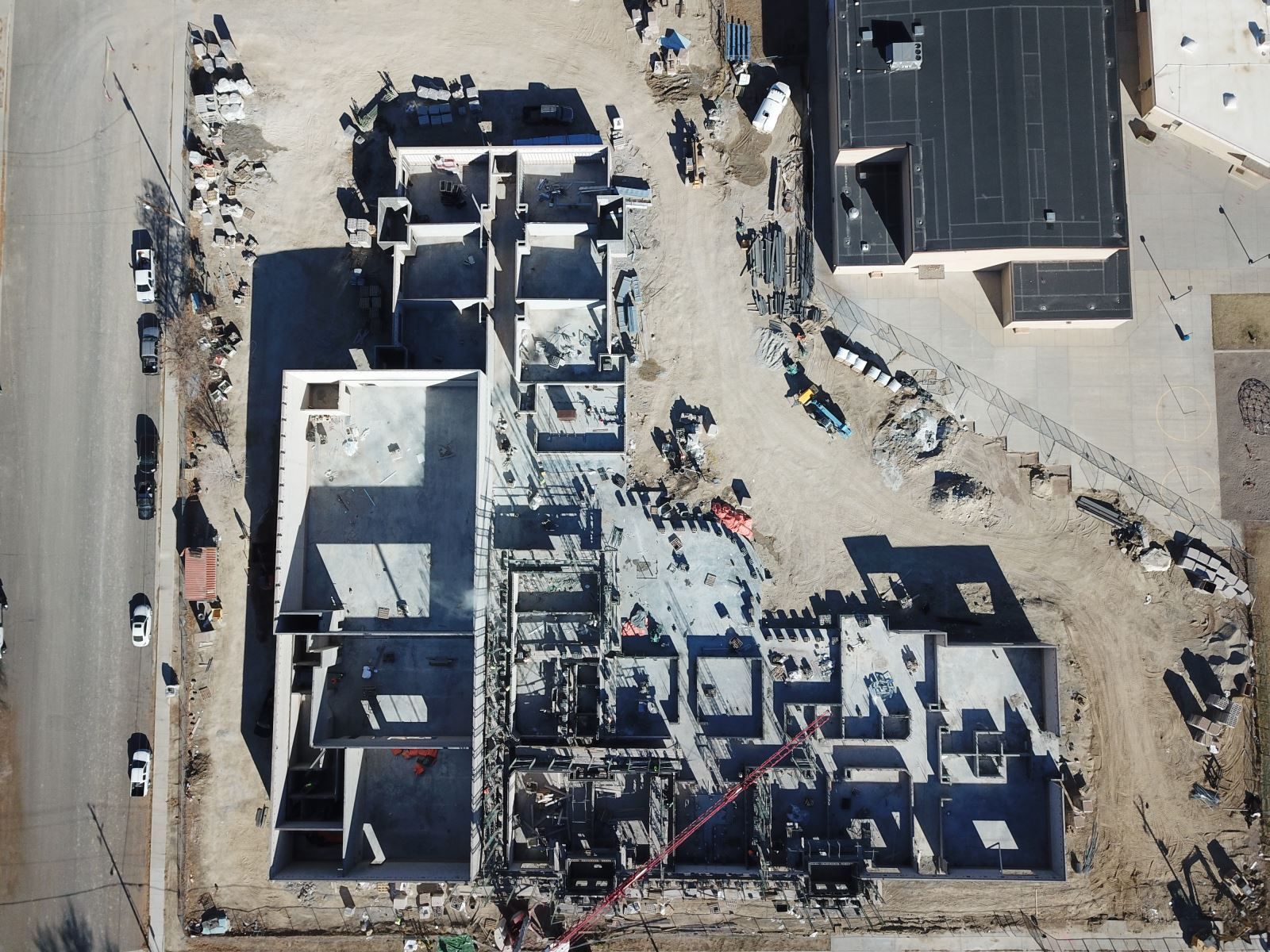 An aerial view of a building under construction