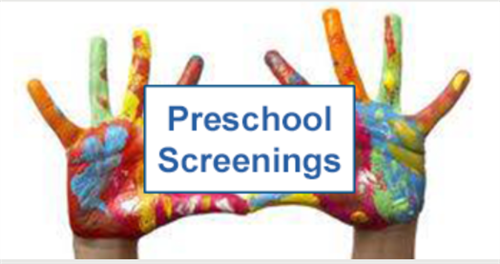 A child 's hands are painted in different colors and holding a sign that says preschool screenings.