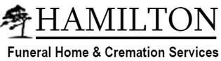 Hamilton Funeral Home & Cremation Services logo with black tree icon and text on a white background