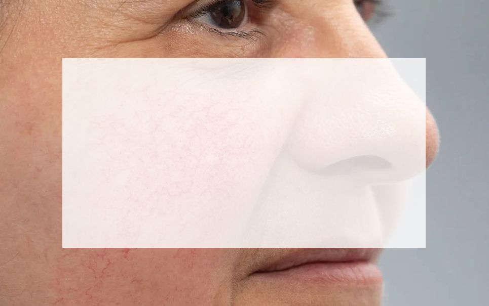 A close up of a woman 's face with a white frame around it.