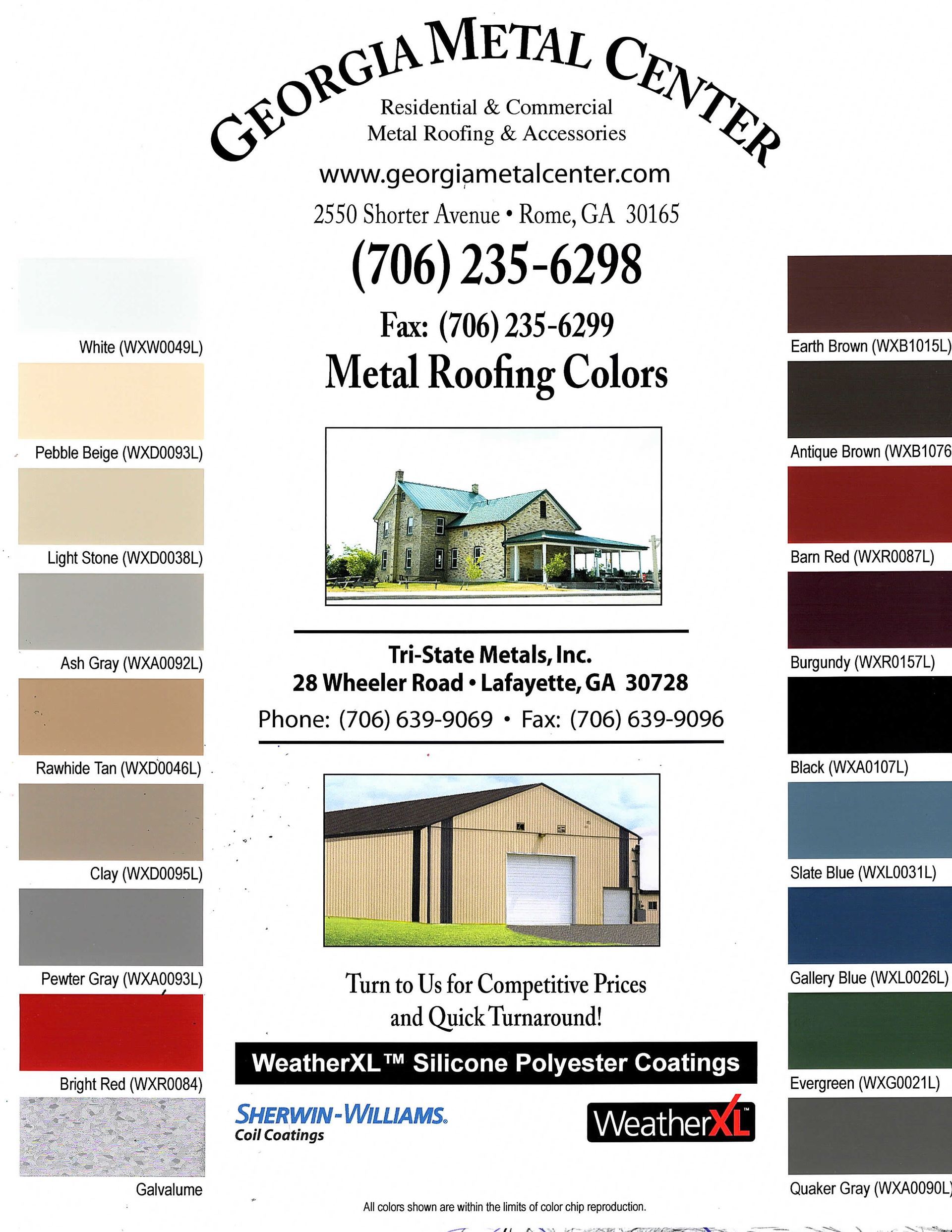 A brochure for georgia metal center metal roofing colors