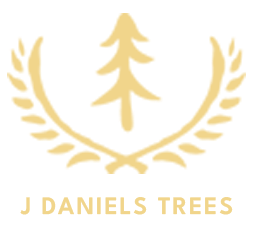 Gold logo: pine tree above wheat-like wreath, text