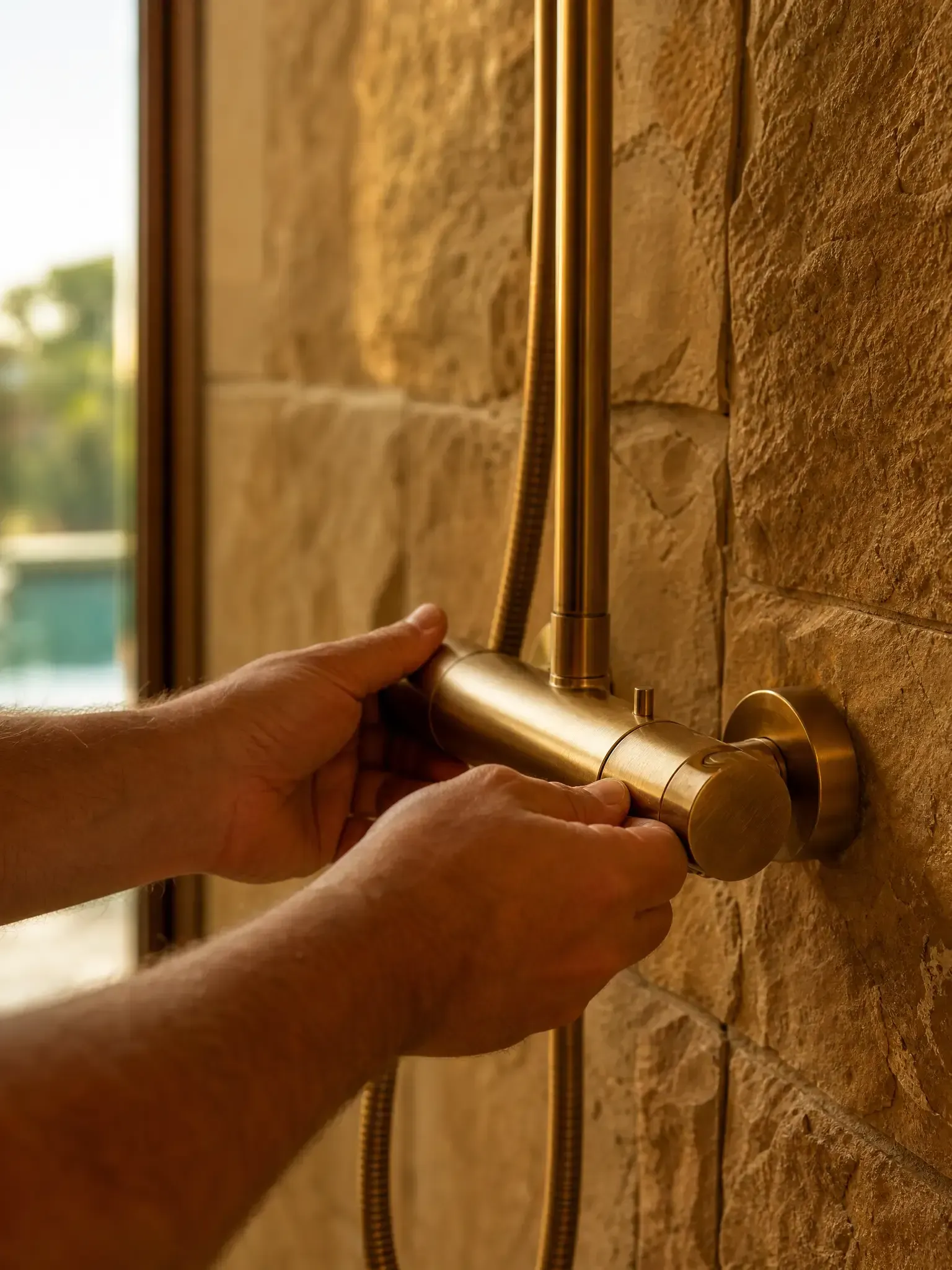 Bathroom plumbing installation being carried out in an Algarve villa by English speaking plumber