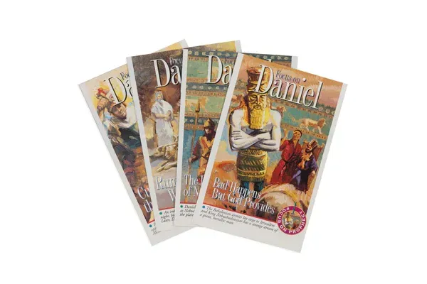 A set of four books about daniel are stacked on top of each other on a white background.