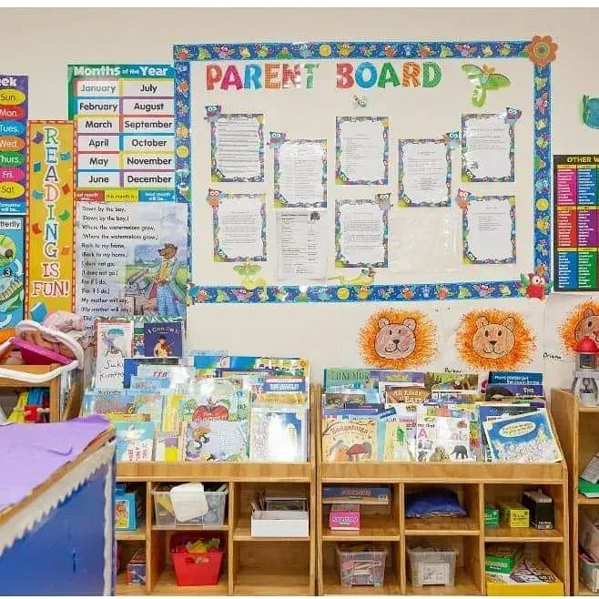 A classroom wall with a 