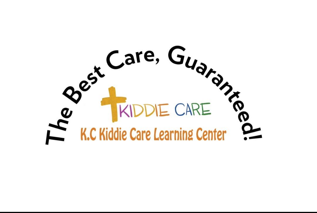 Logo for K.C. Kiddie Care Learning Center featuring a yellow cross and the slogan "The Best Care, Guaranteed!"