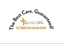Logo for K.C. Kiddie Care Learning Center featuring a yellow cross and the slogan "The Best Care, Guaranteed!"