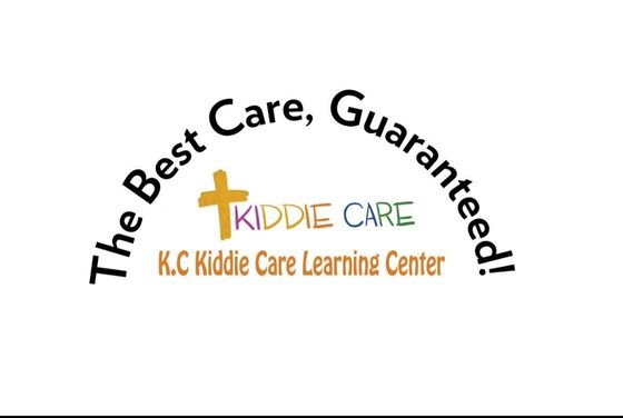 Logo for K.C. Kiddie Care Learning Center featuring a yellow cross and the slogan "The Best Care, Guaranteed!"