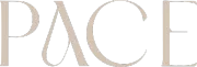 Stylized beige logo reading “PACE” on a white background