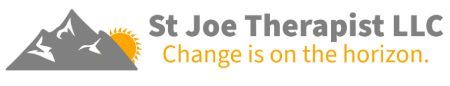 St Joe Therapist LLC logo with gray mountains, sun, and tagline &ldquo;Change is on the horizon.&rdquo;