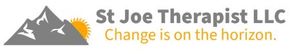 St Joe Therapist LLC logo with gray mountains, sun, and tagline &ldquo;Change is on the horizon.&rdquo;